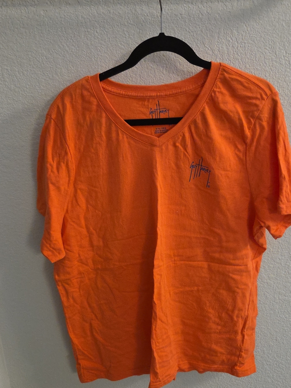 Guy Harvey Orange V-Neck Tee with Small Script Logo